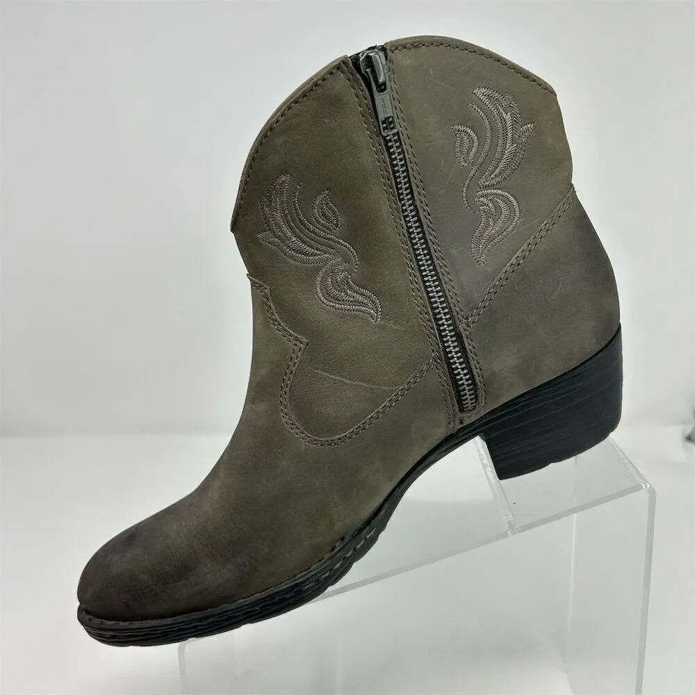 Born Women's Riven Western Ankle Boots Gray Leather Size 10 Embroidered Quality - Picture 5 of 14